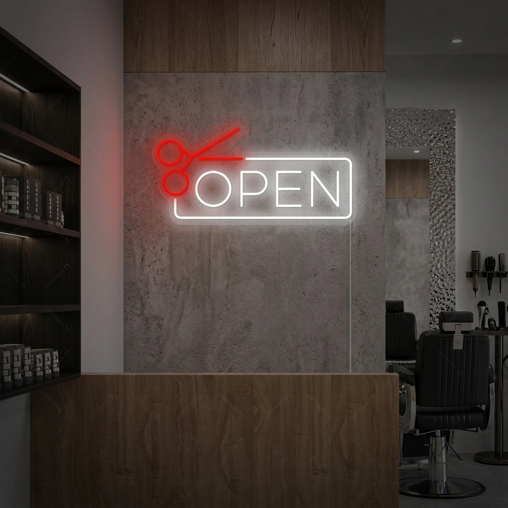 "Barbershop Open" Neon Sign