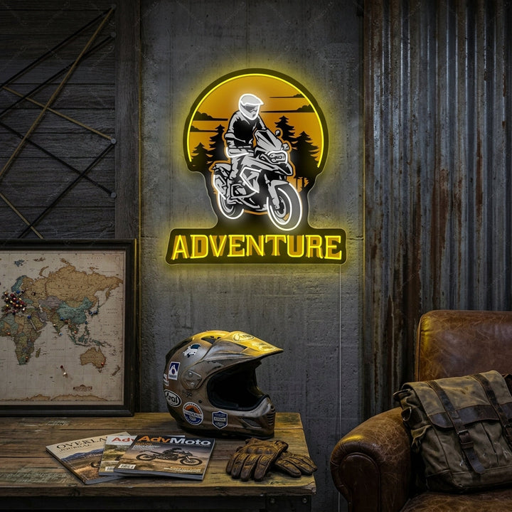 "Biker Riding Adventure Motorbike" Neon Sign