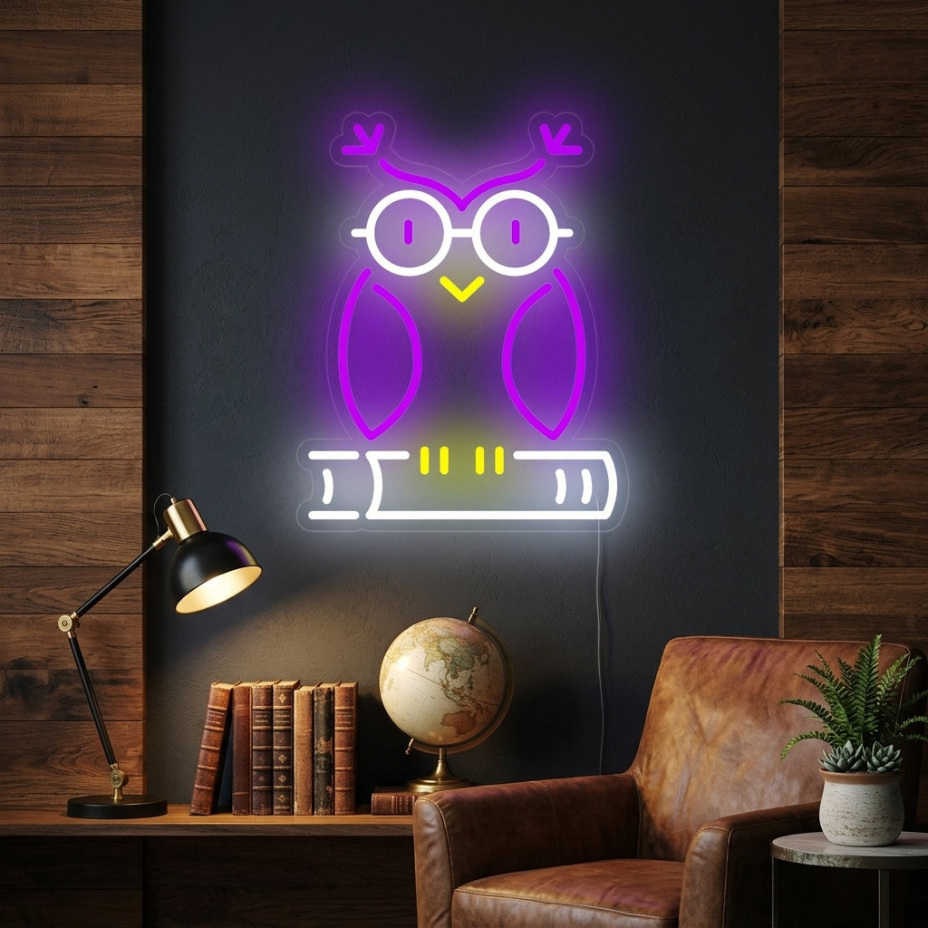 "Owl on Book" Neon Sign