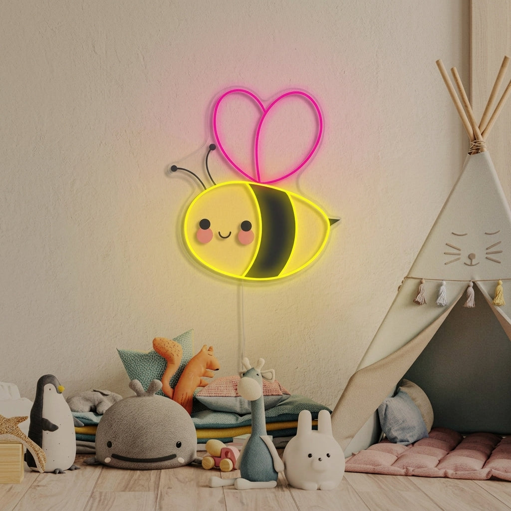"Cute Bee Flying, Kids Room Decor" Neon Sign