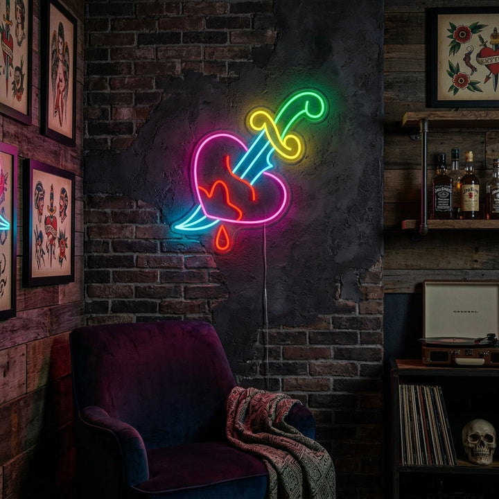 "Knife in Heart Broken Love" Neon Sign