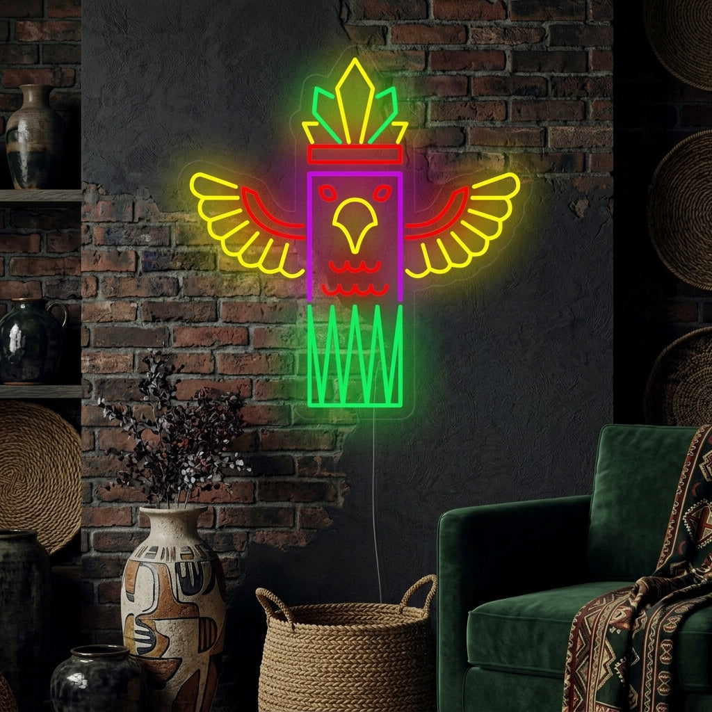 "Totem Pole with Bird" Neon Sign