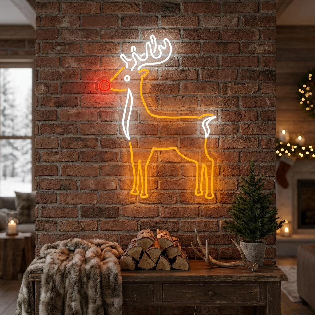 "Cute Reindeer Christmas Decor" Neon Sign