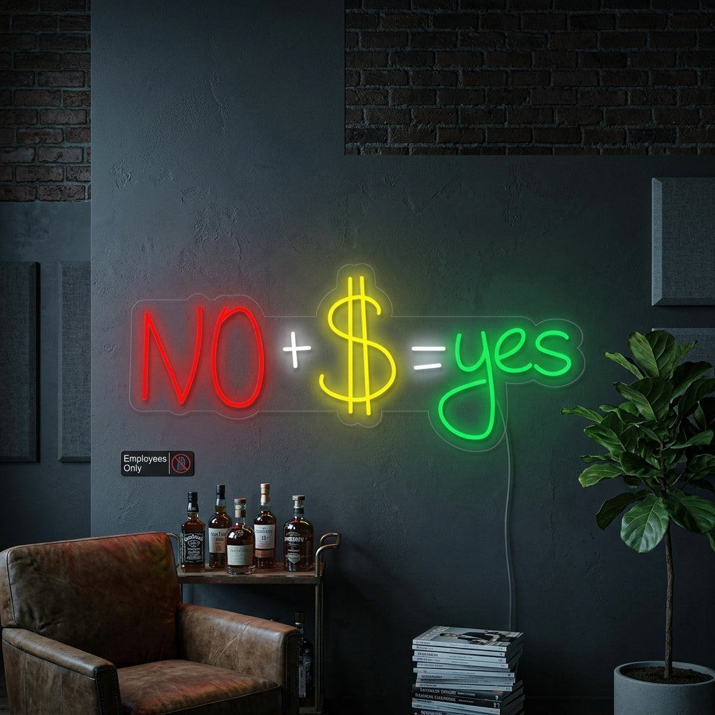 "No Plus Money Equals Yes" Neon Sign