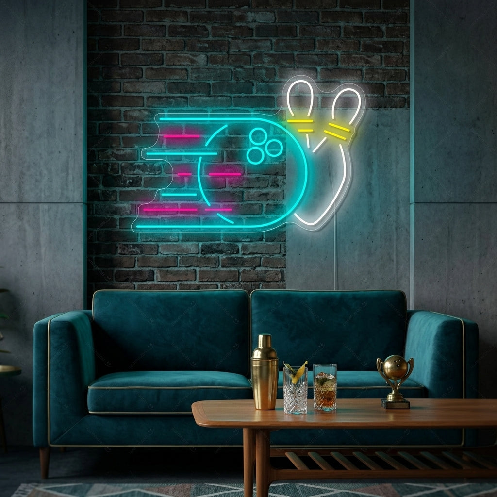 "Bowling Ball Rolling On Pins" Neon Sign