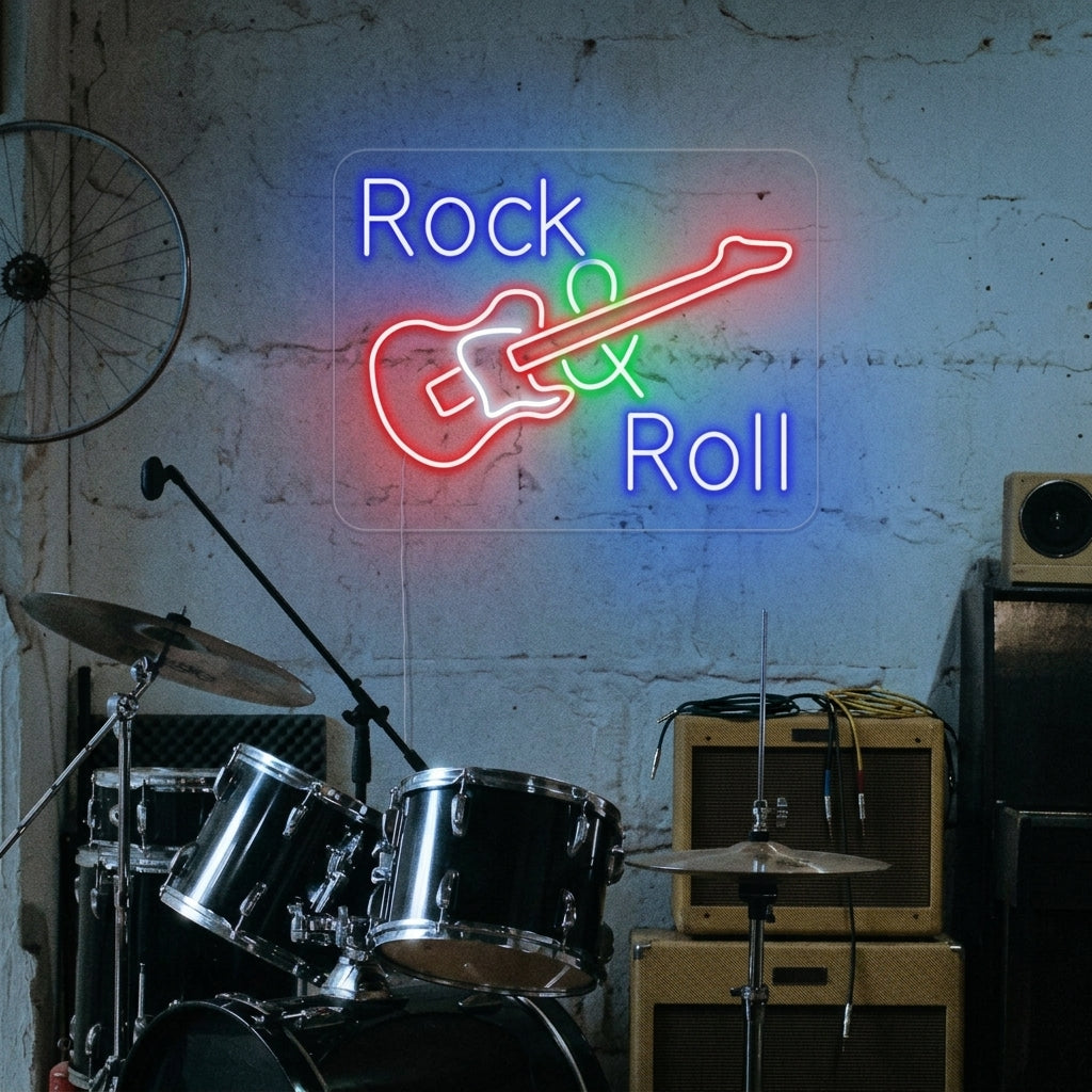 "Rock And Roll With Guitar " Neon Sign