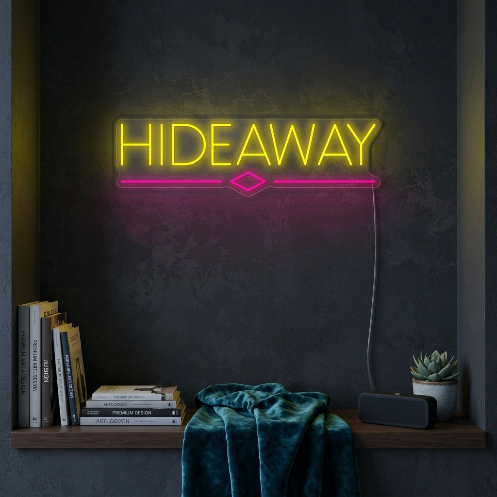 "Hideaway, Beer Bar Flag" Neon Sign