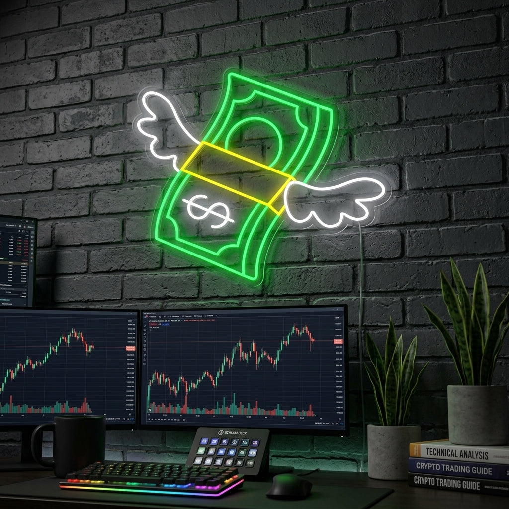 "Lucky Dollar Money with Wings" Neon Sign