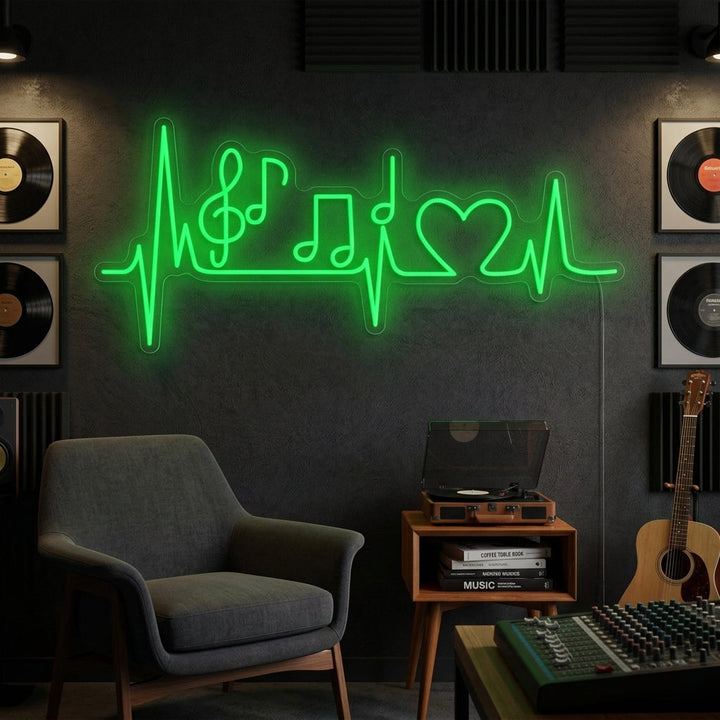 "Music Note Pulse Heart" Neon Sign
