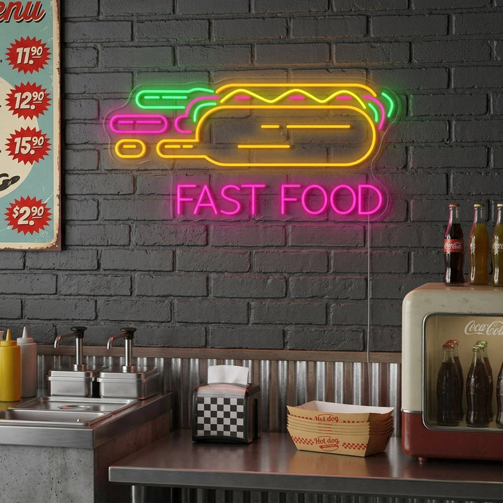 "Hot Dog Fast Food" Neon Sign
