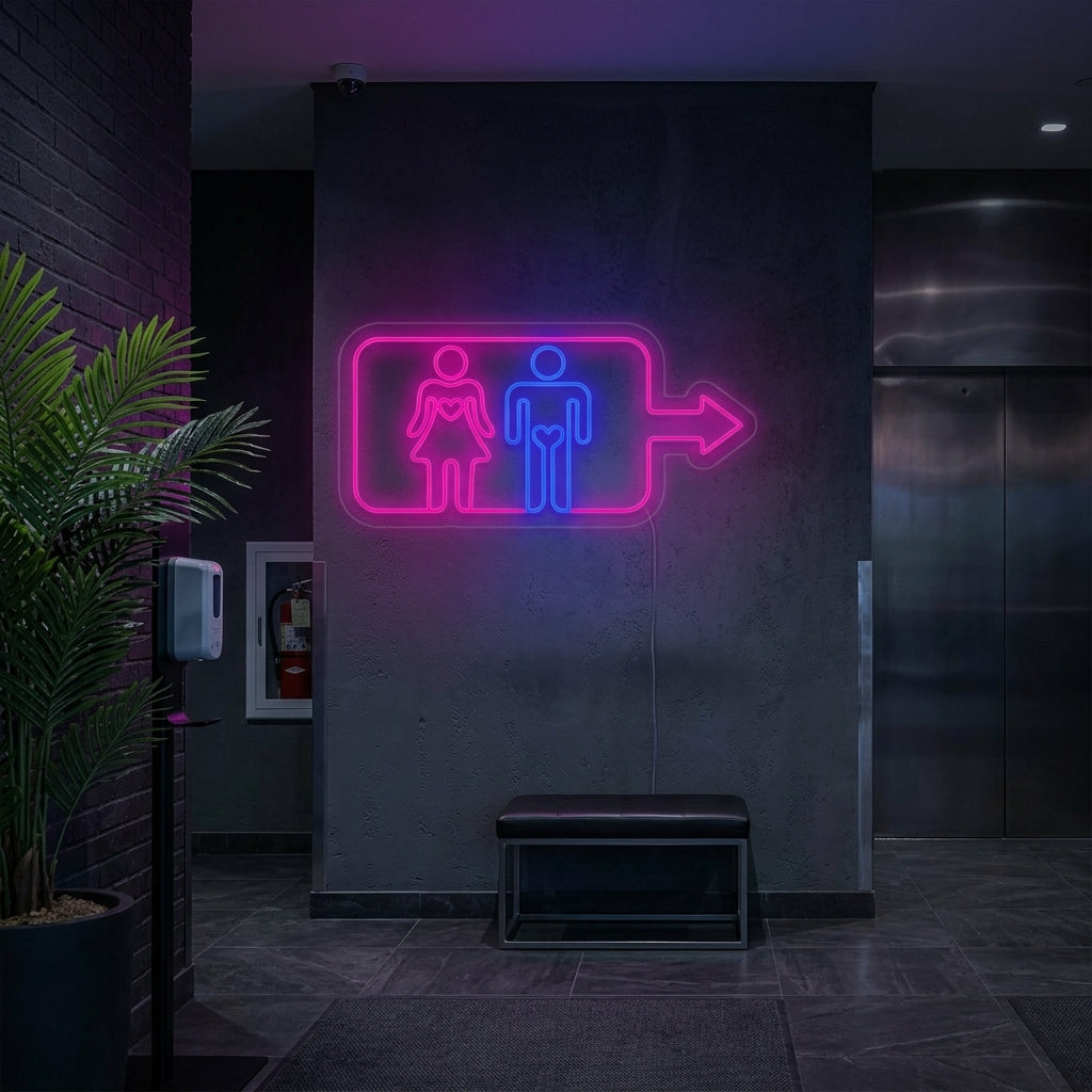 "Men Women Toilet Washroom Wall" Neon Sign