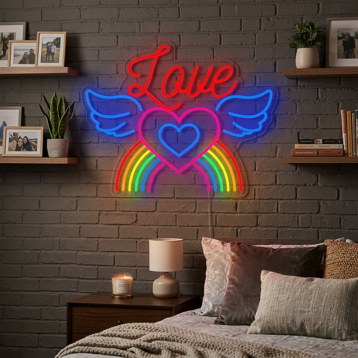 "LGBT Love Rainbow Wings" Neon Sign