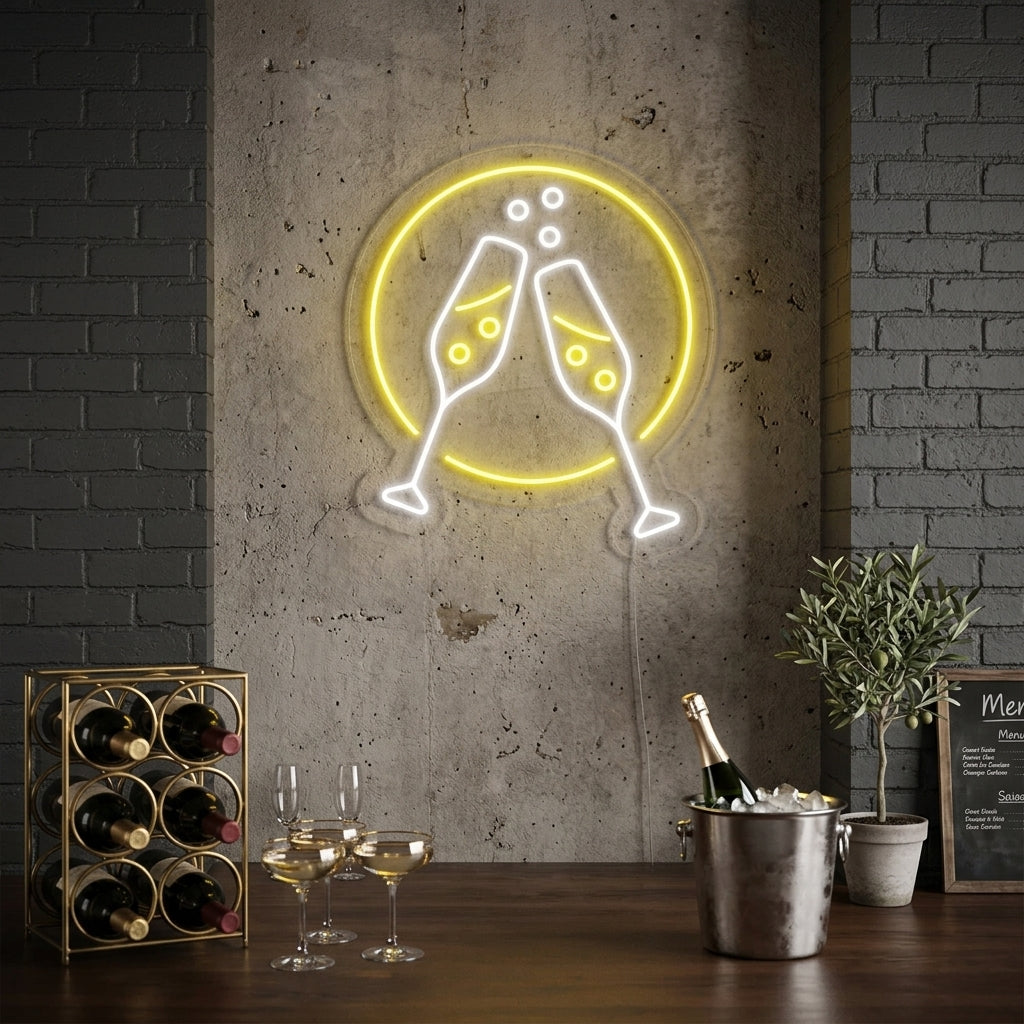 "Champagne Glasses Cheers" Neon Sign