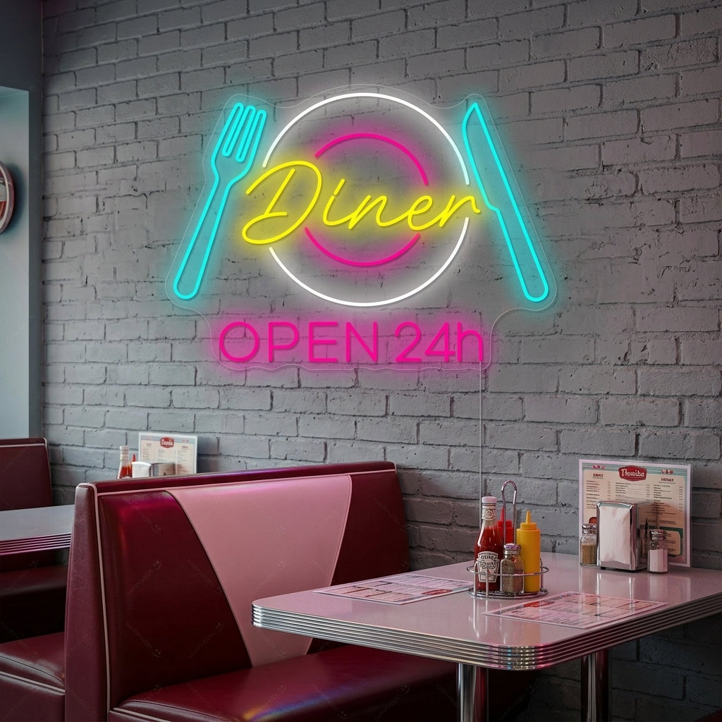 "Dinner Open 24h" Neon Sign