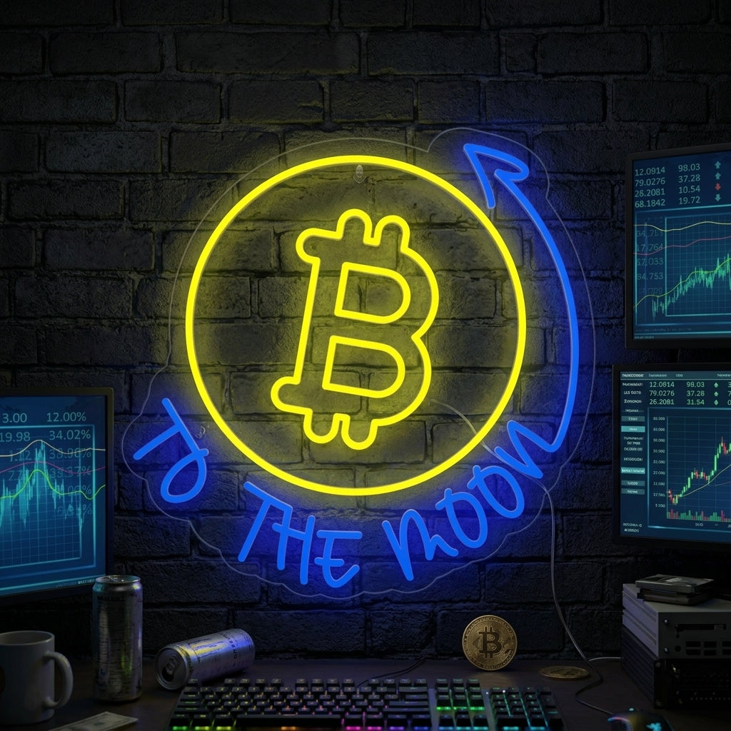 "Bitcoin to the Moon" Neon Sign