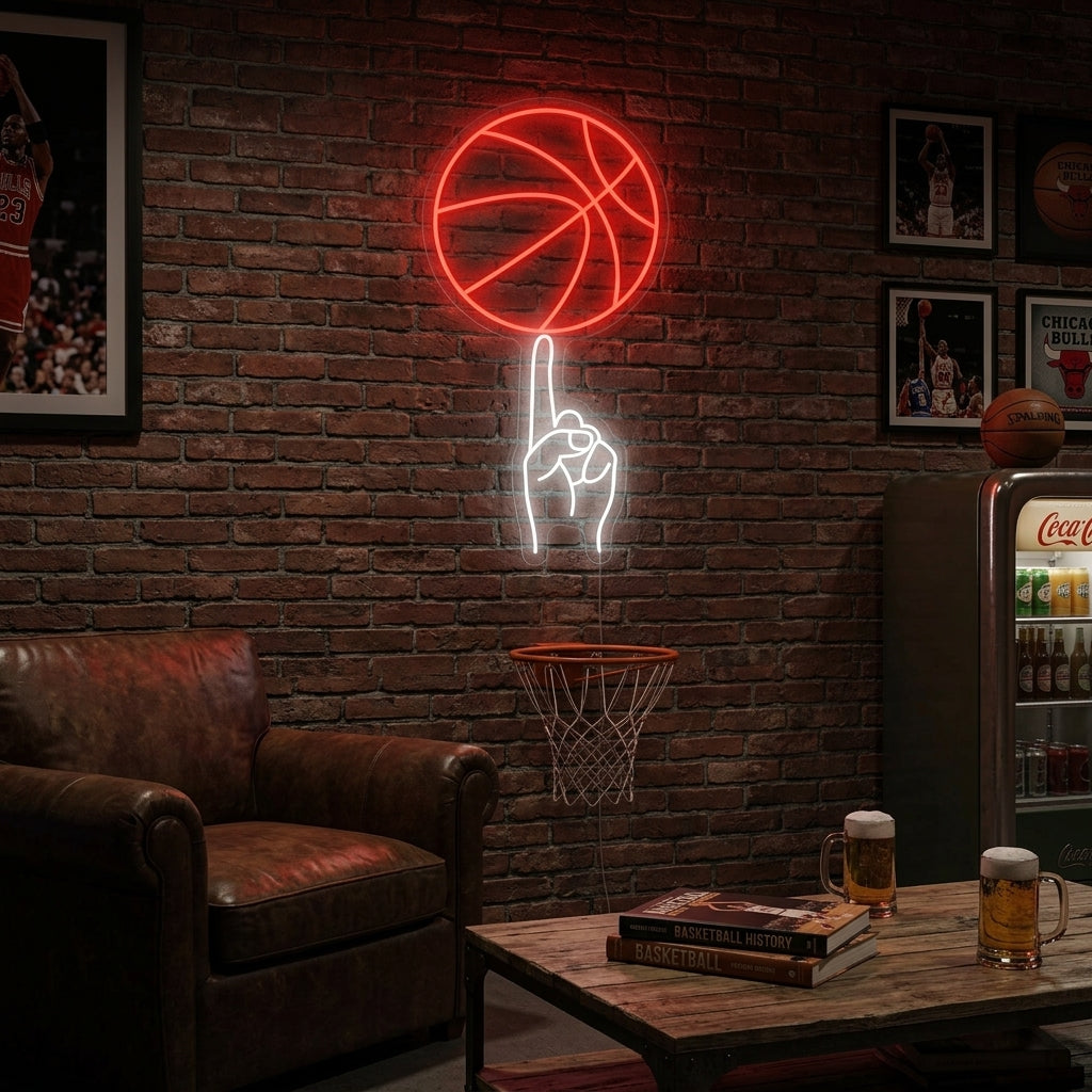 "Hand Swing Basketball" Neon Sign