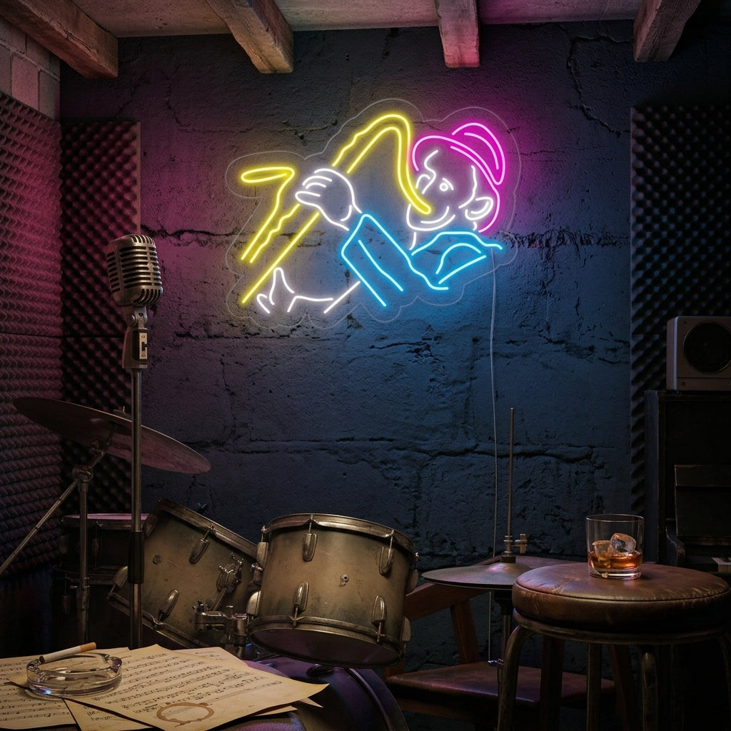 "Man With Saxophone" Neon Sign