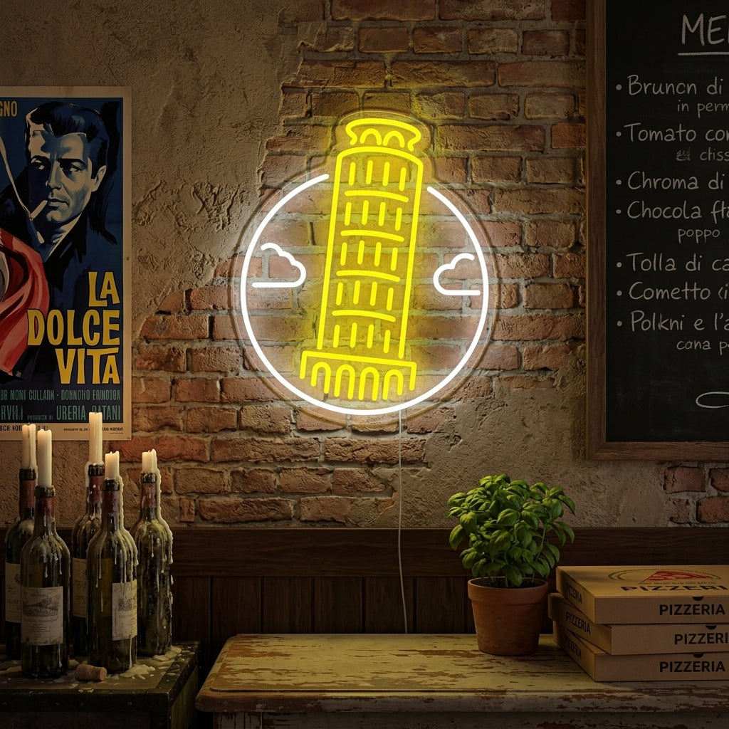 "Italy Leaning Tower of Pisa" Neon Sign