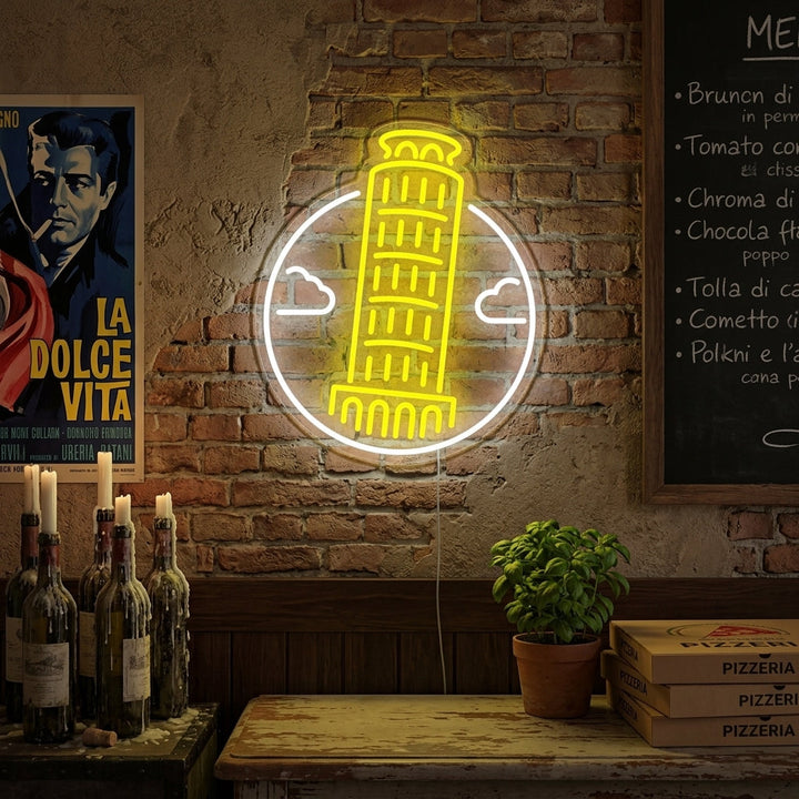 "Italy Leaning Tower of Pisa" Neon Sign