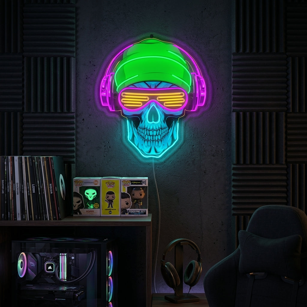 "Skull With Headphones" Neon Sign