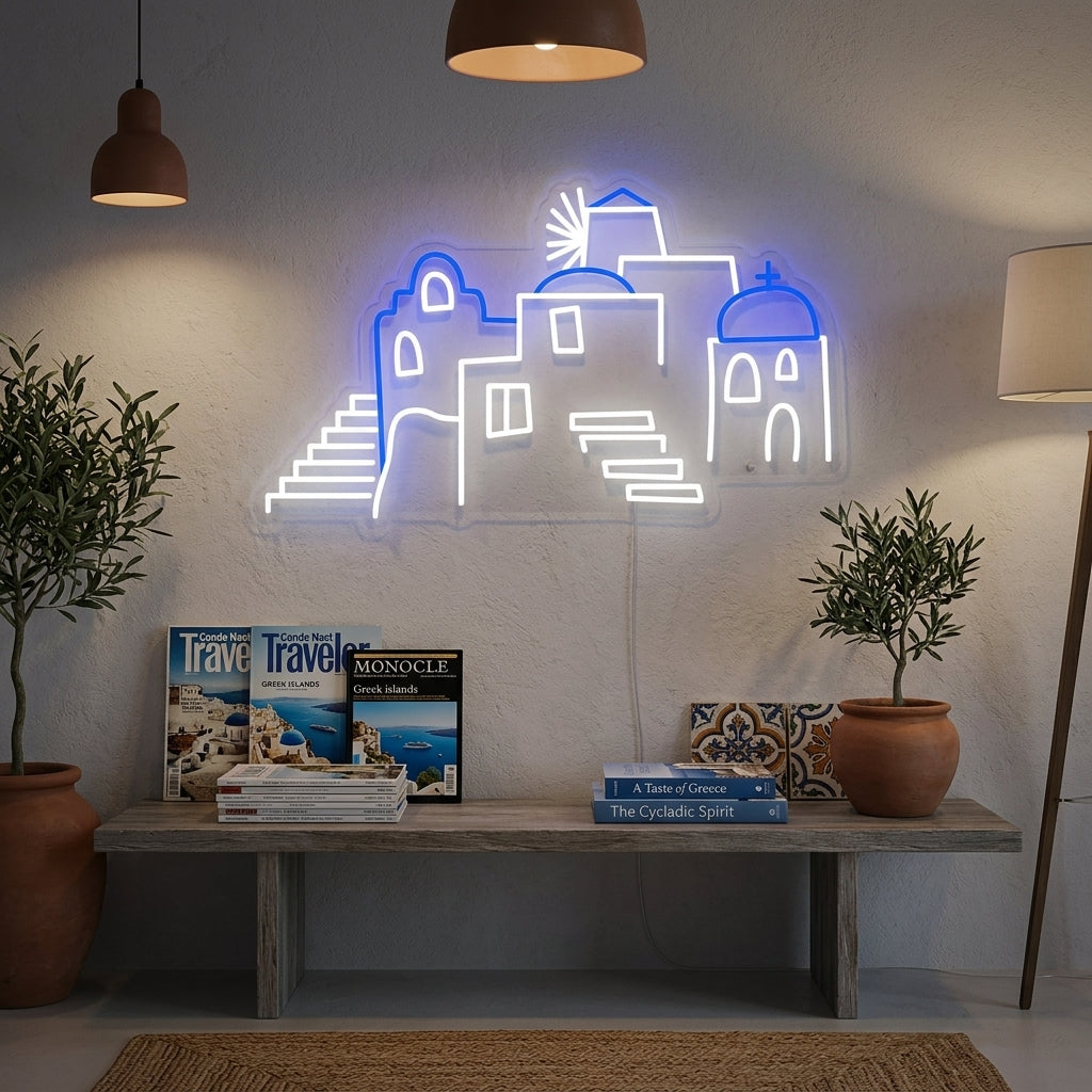 "Greece Domes of Santorini" Neon Sign