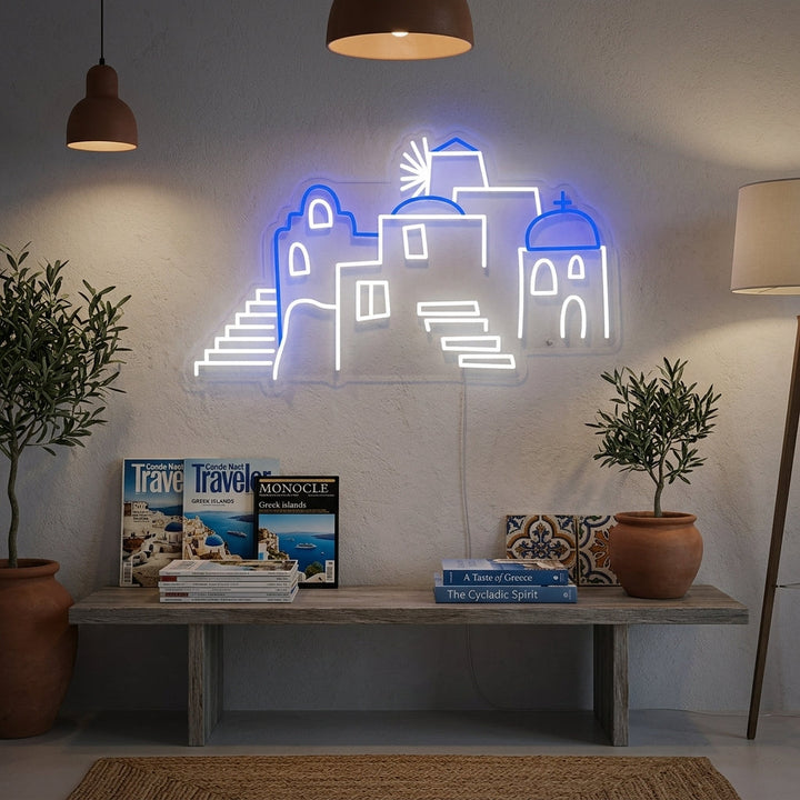 "Greece Domes of Santorini" Neon Sign