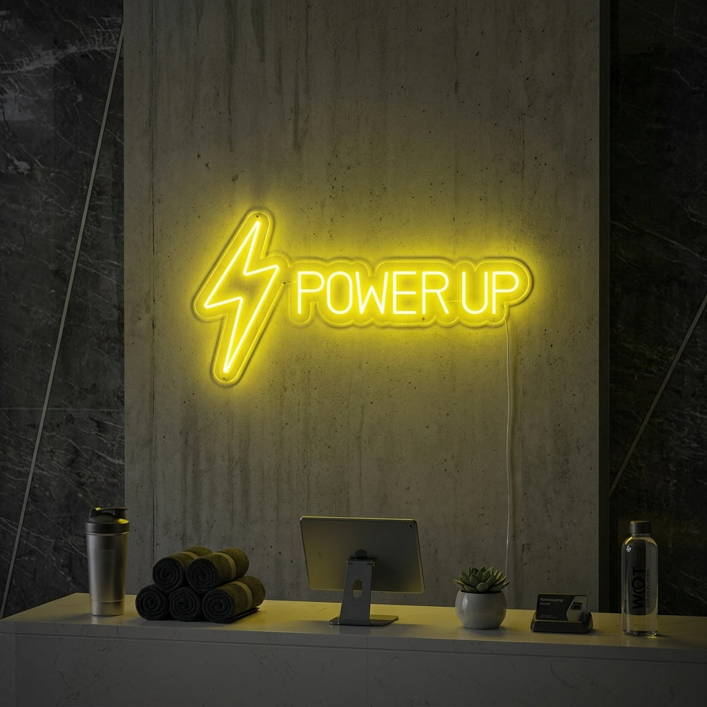 "Power Up, Gym Decor, Gym Quotes, Fitness Quotes, Workout Quotes" Neon Sign