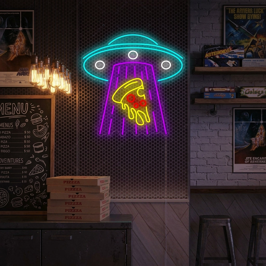 "Ufo Kidnapping Pizza" Neon Sign