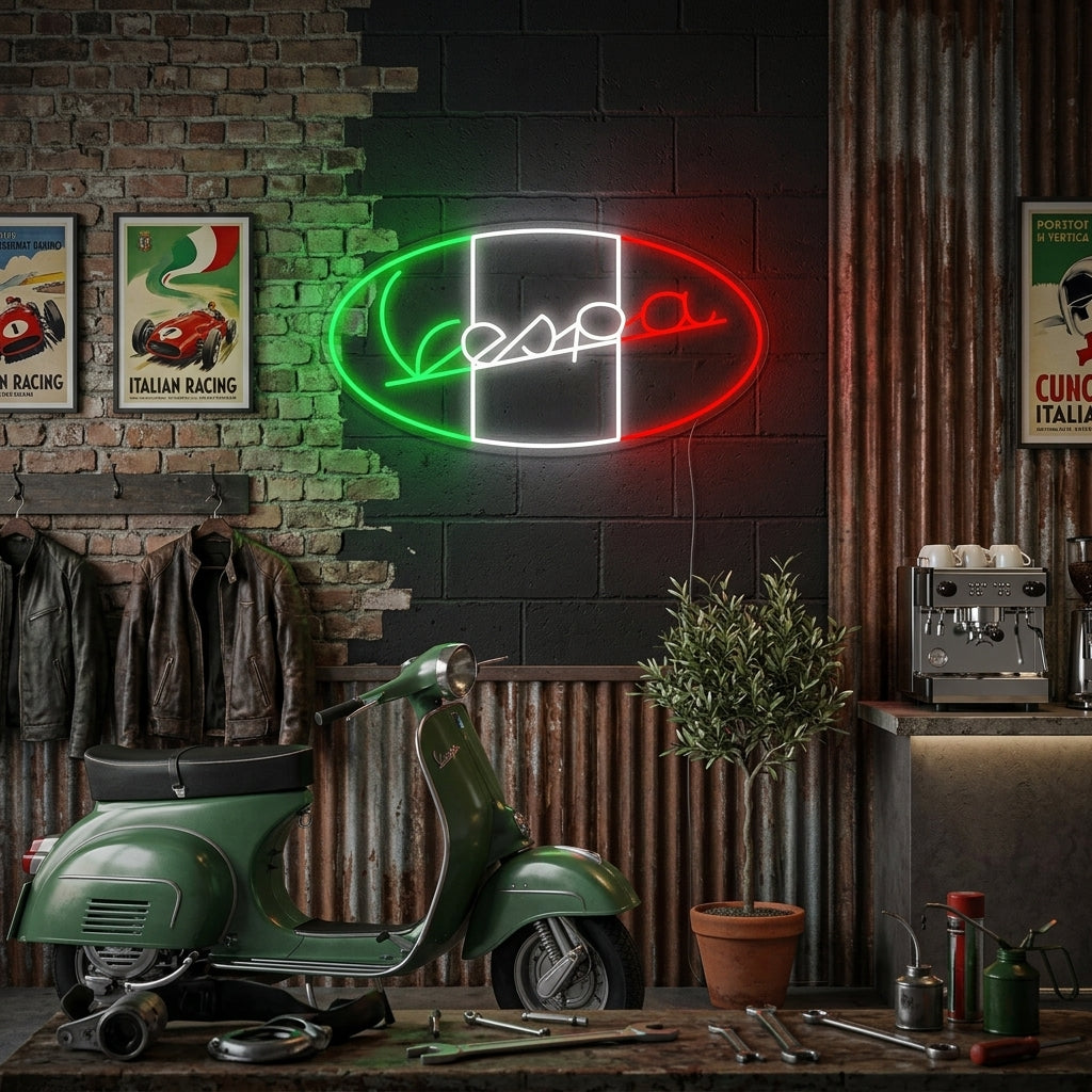 "Vespa Italian Motorcycle Logo" Neon Sign