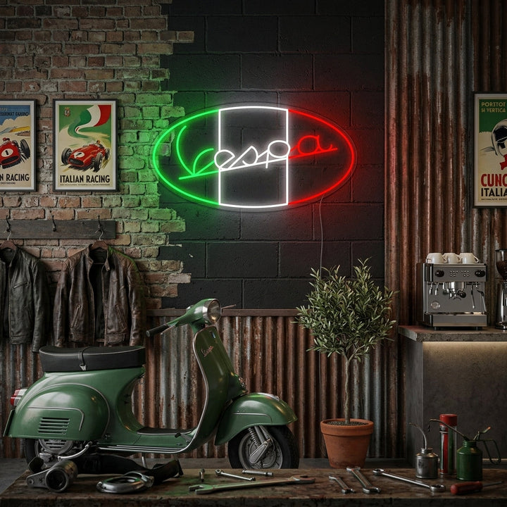 "Vespa Italian Motorcycle Logo" Neon Sign