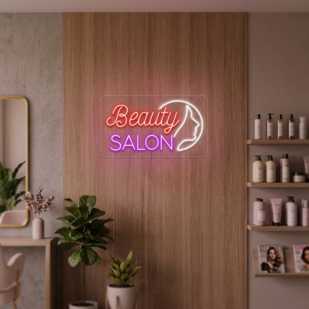 "Hair Salon Beauty Salon Girl Face" Neon Sign