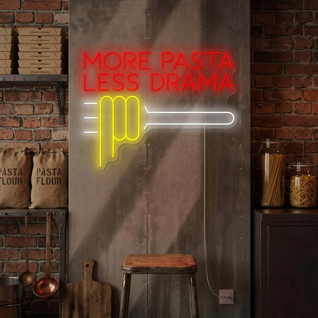 "More Pasta Less Drama" Neon Sign