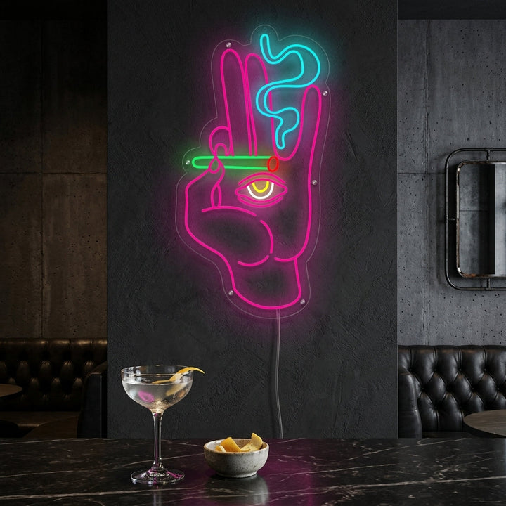 "Smoking Hand With Joint Hand eye Cigarette" Neon Sign
