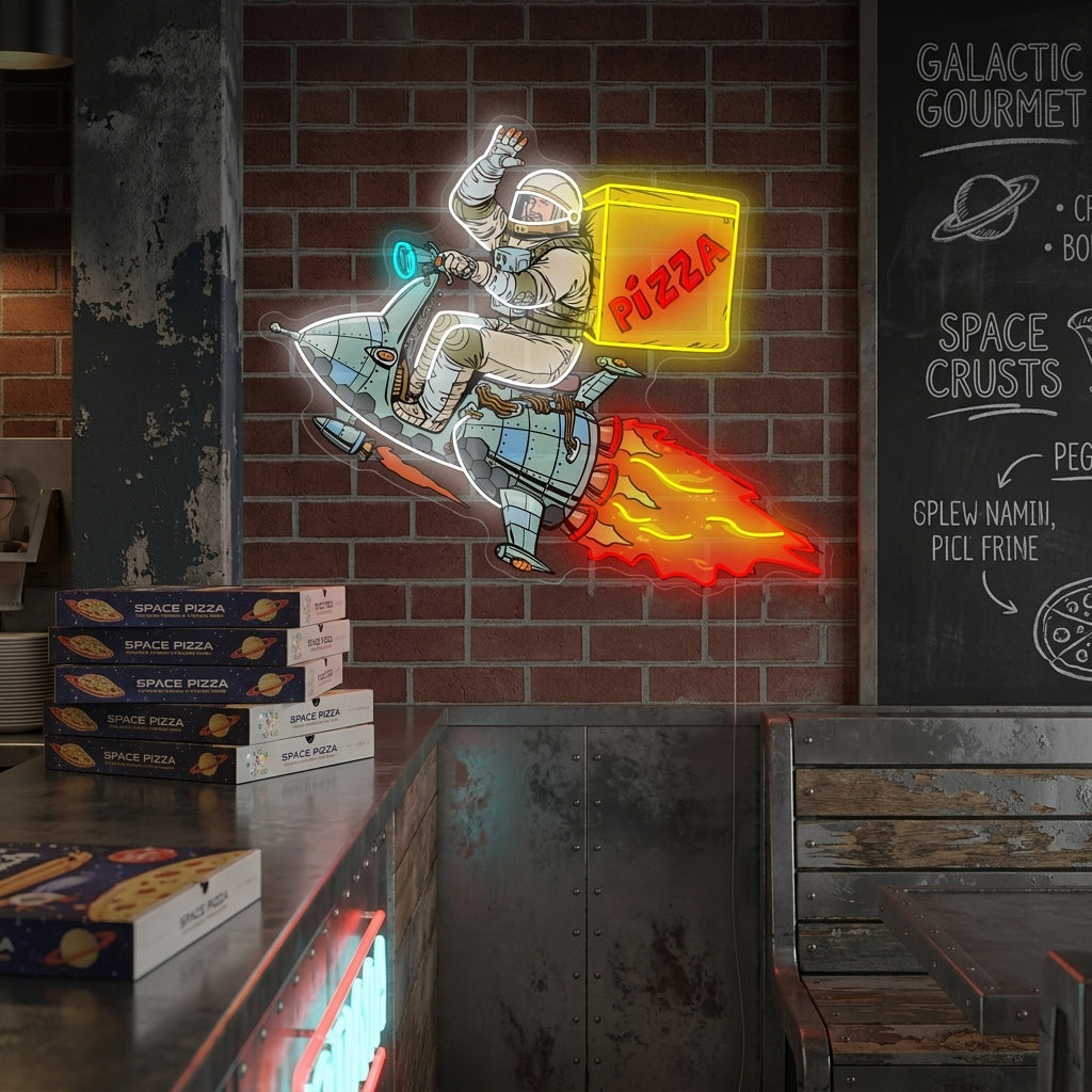 "Astronaut Delivering Pizza" Neon Sign