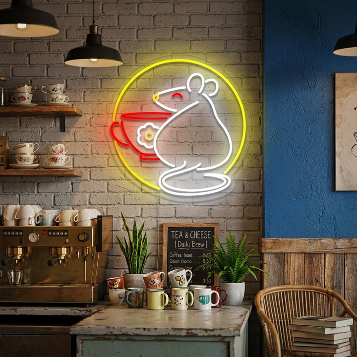 "Rat with Cup" Neon Sign
