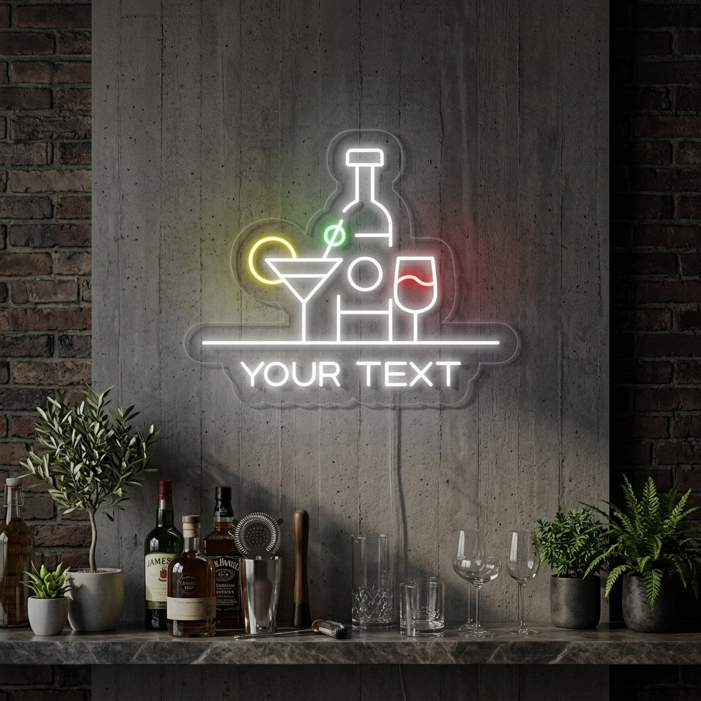 "Bar Bottles Cocktails" Neon Sign