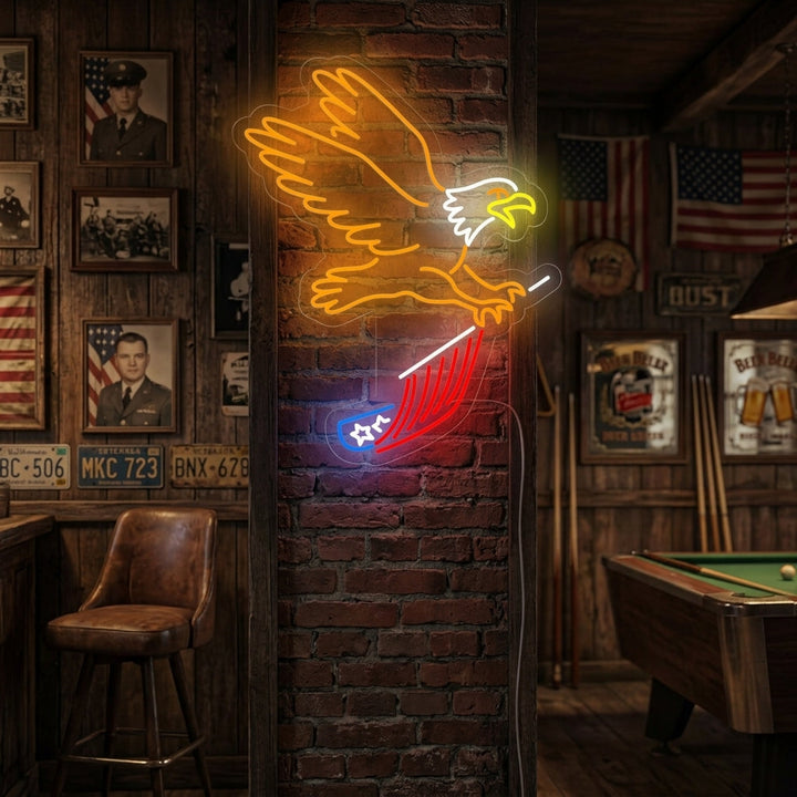 "Eagle Flying And Carrying USA Flag" Neon Sign