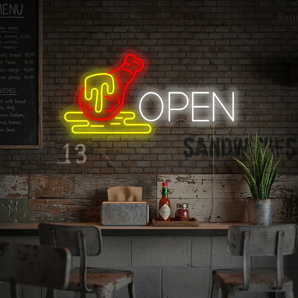 "Open Chicken" Neon Sign