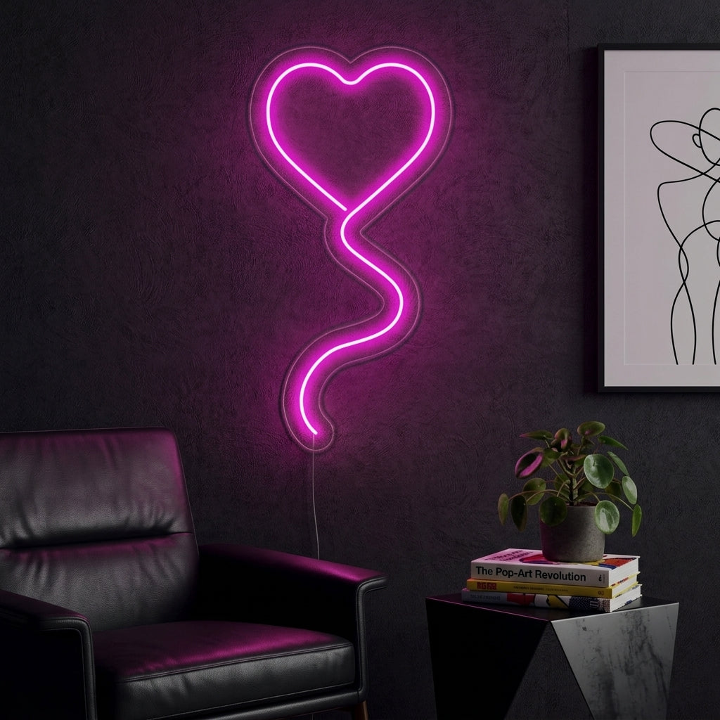 "Pink Heart Balloon" Neon Sign