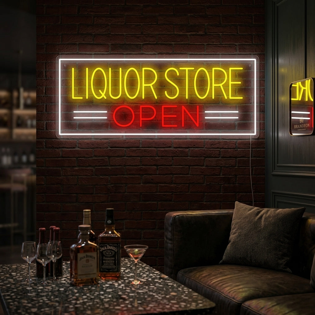 "Liquor Store Open" Neon Sign