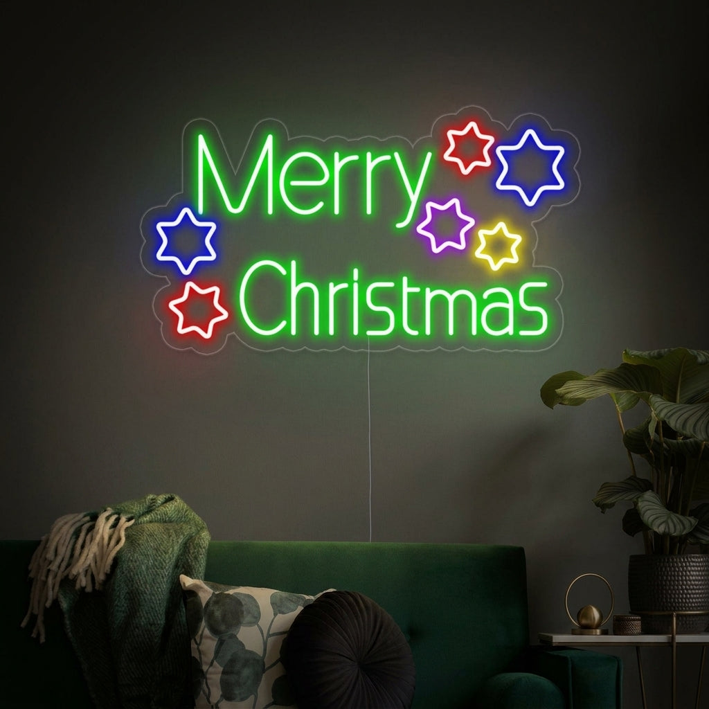 "Merry Christmas Stars" Neon Sign