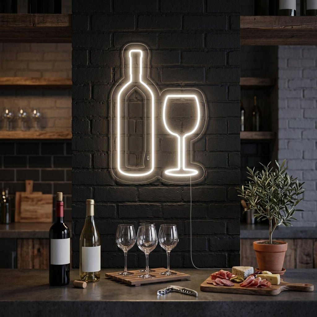 "Bottle of Wine and Glass" Neon Sign