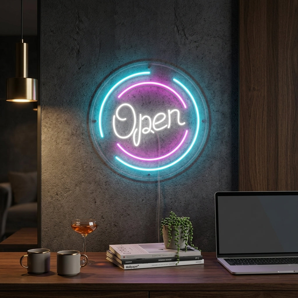 "Open in Circle" Neon Sign