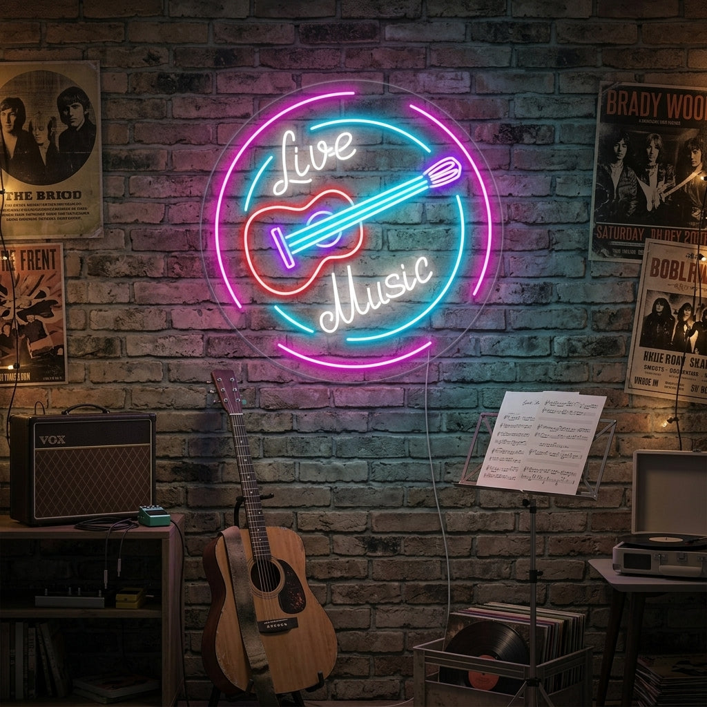 "Live Music Guitar" Neon Sign
