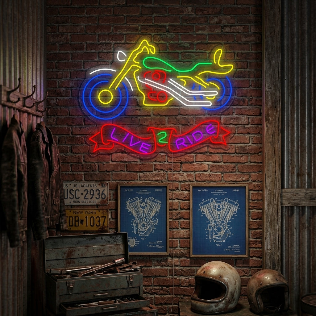 "Live 2 Ride Motorcycle" Neon Sign