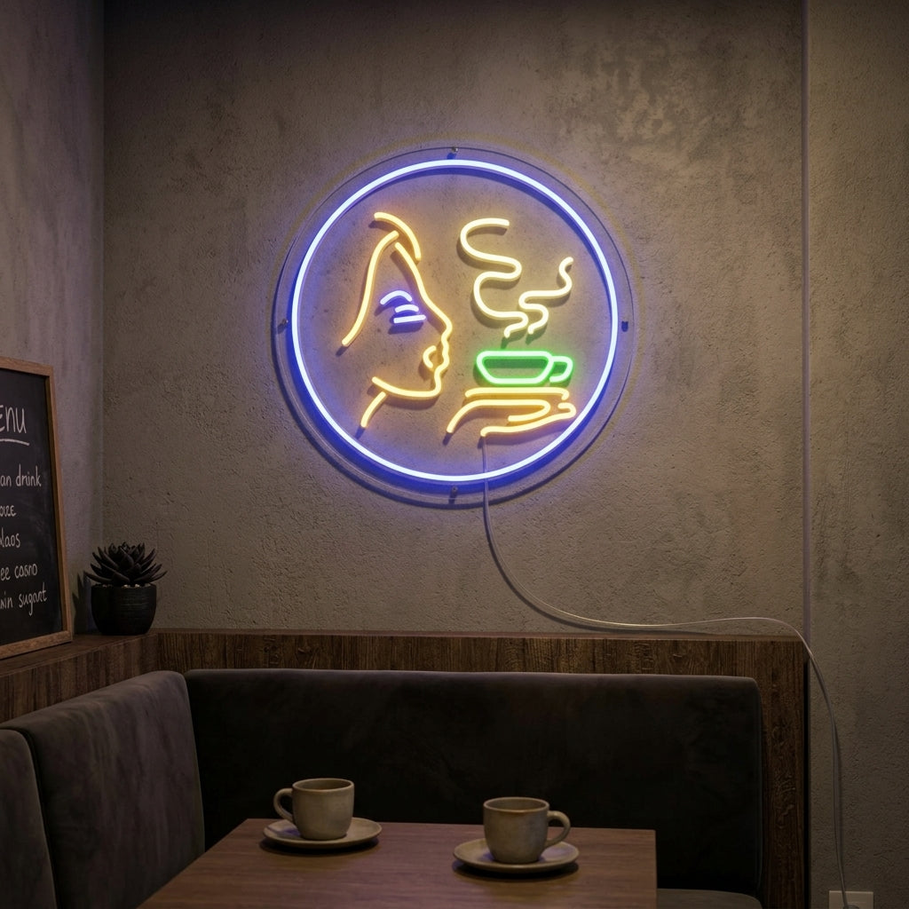 "Girl Logo With Hot Coffee" Neon Sign