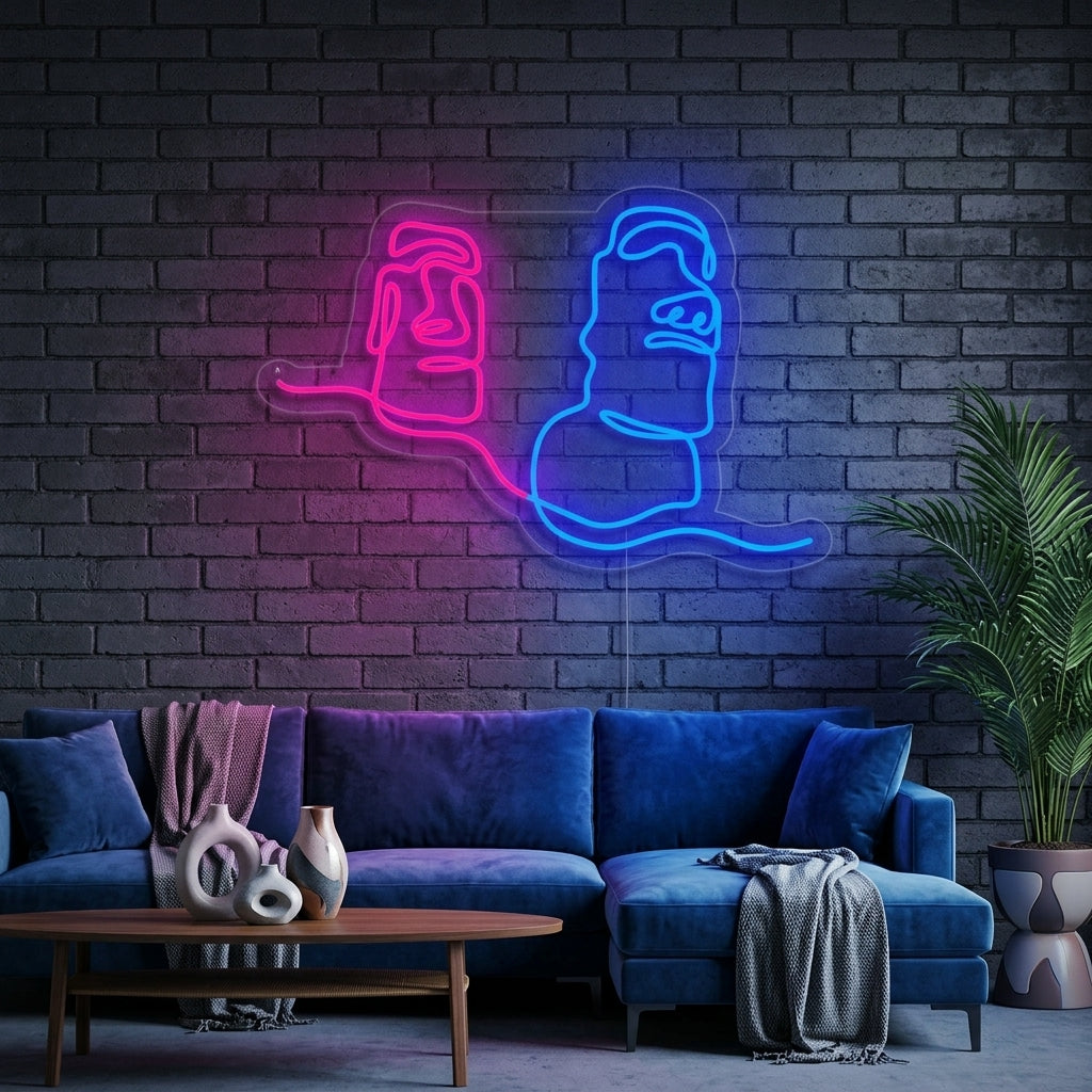 "Moai Easter Island Giant Status Chile" Neon Sign