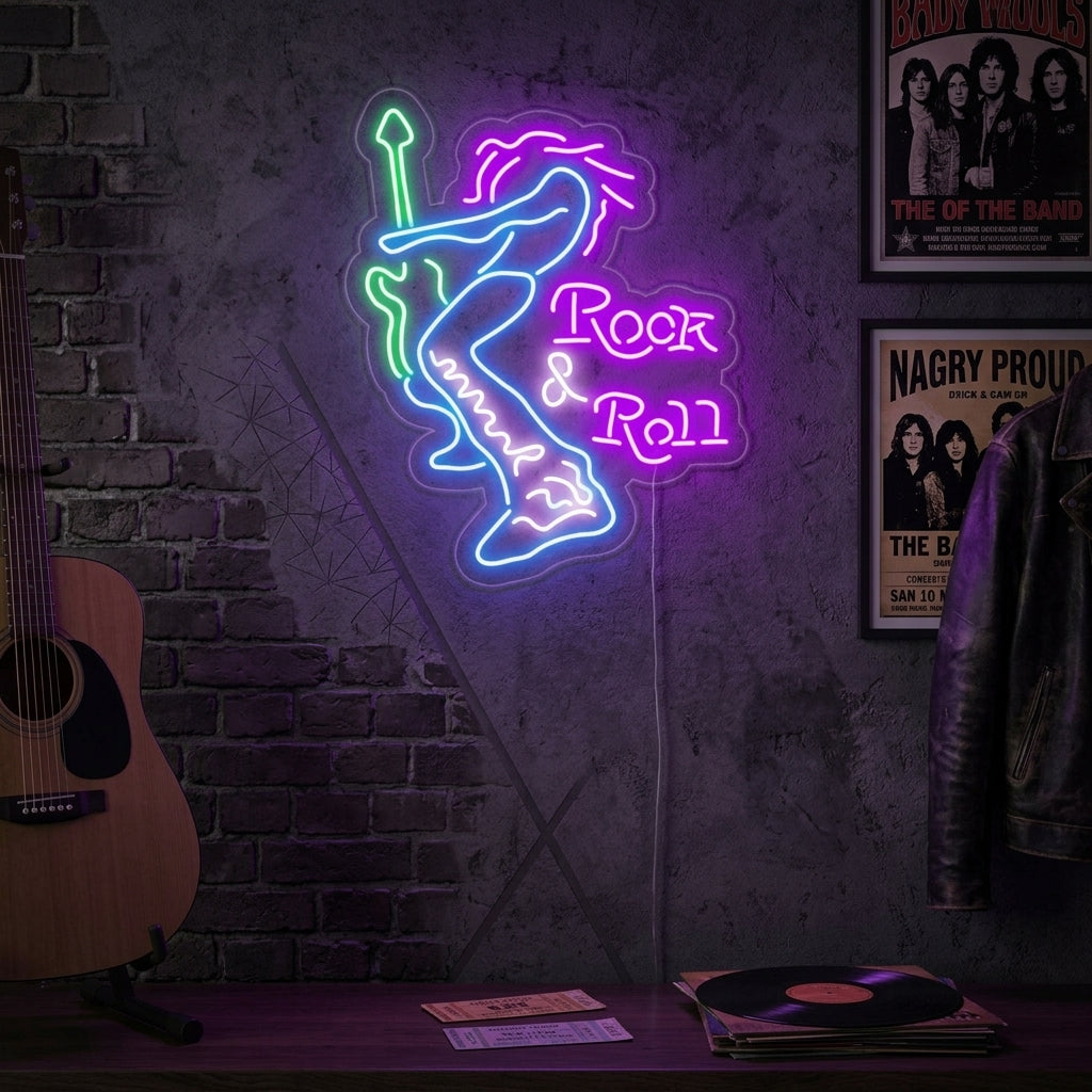 "Rock Roll Electric Guitar Player" Neon Sign