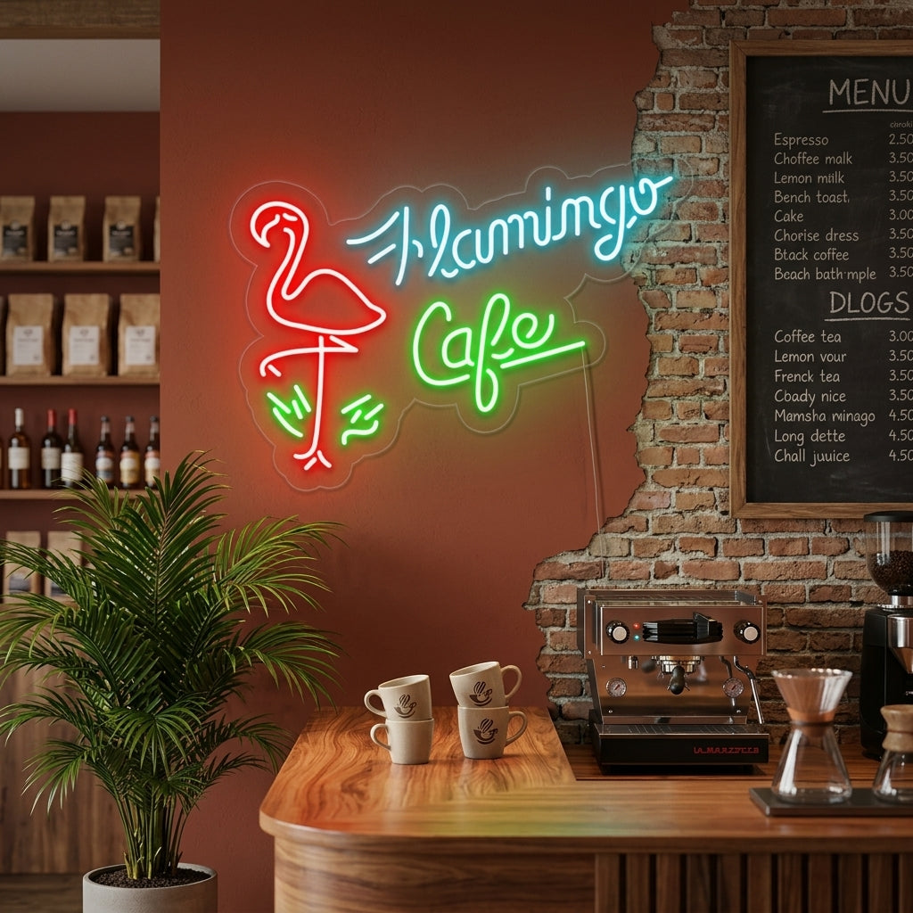 "Flamingo Cafe Shop" Neon Sign