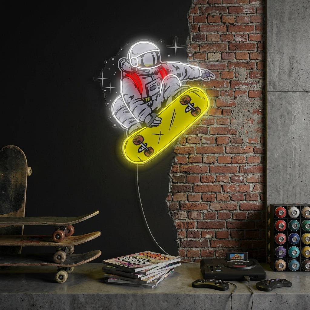"Astronaut On Skateboard" Neon Sign